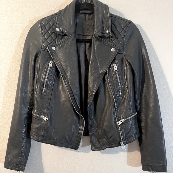 ALLSAINTS Catch Sheep Leather Moto Biker Jacket in Black silver hardware Size 0. - Picture 2 of 16